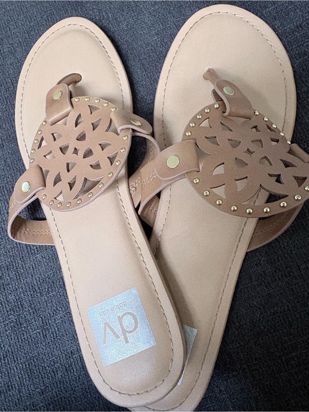 DV by Dolce Vita Nude/Tan Laser-Cut Medallion Thong Sandals